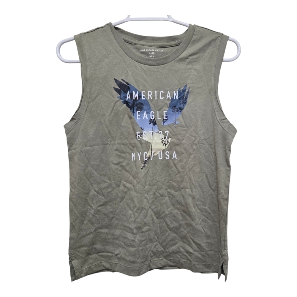 American Eagle Olive Green Graphic Muscle Tank Boys 14